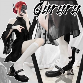 Spider Web Studded Gothic Lolita Shoes by Gururu (GU57)